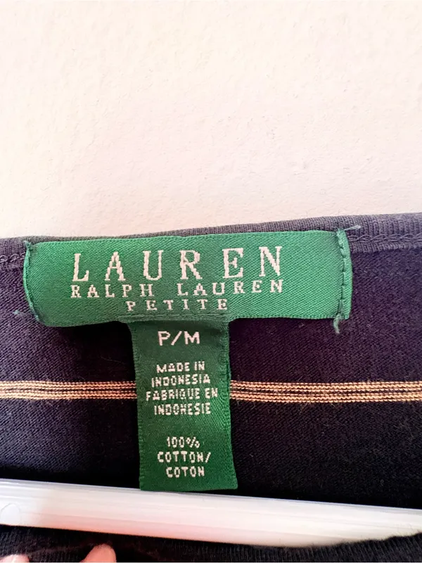 Lauren Ralph Lauren Petite P/M Black Gold Striped 100% Cotton Top - Image 4