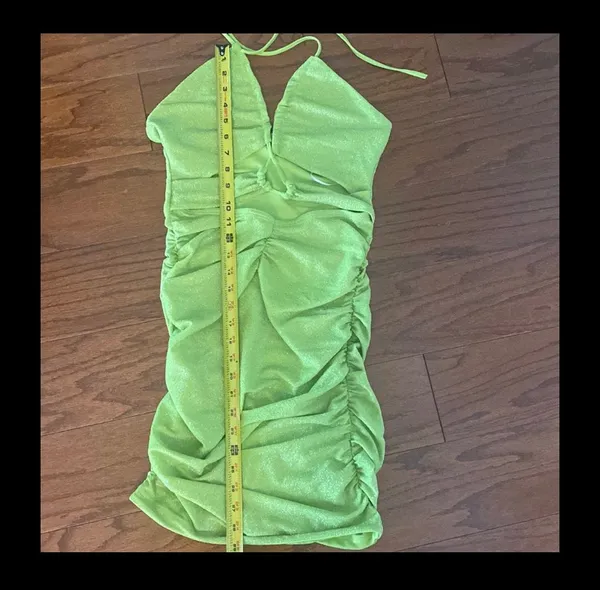 SheIn fluorescent sparkling yellow /green backless dress. Size small - Image 6