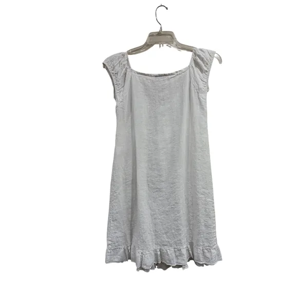 N Willow White 100% Linen Milkmaid Mini Dress Smocked Drawstring Pockets Sz S/M - Image 3
