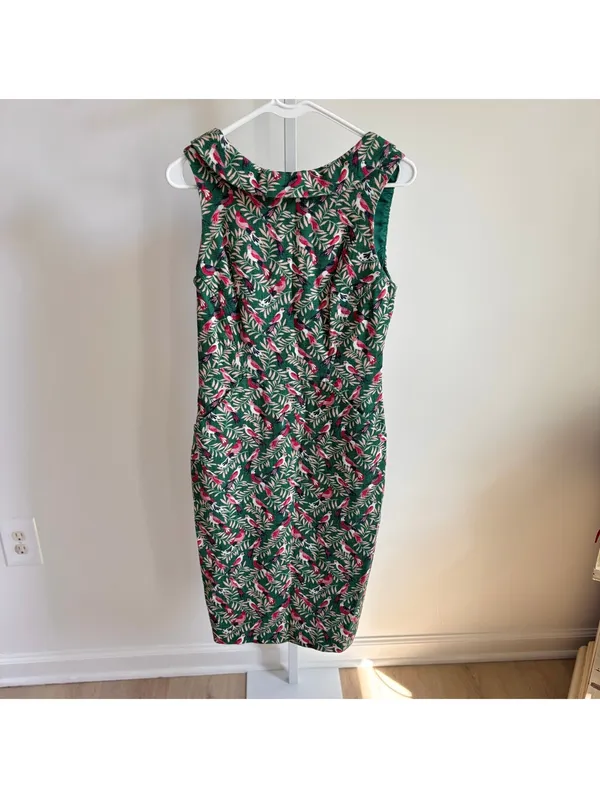 Boden EUC Women's Martha Seam Detail Dress Green Bird Print Size 6R - Image 9