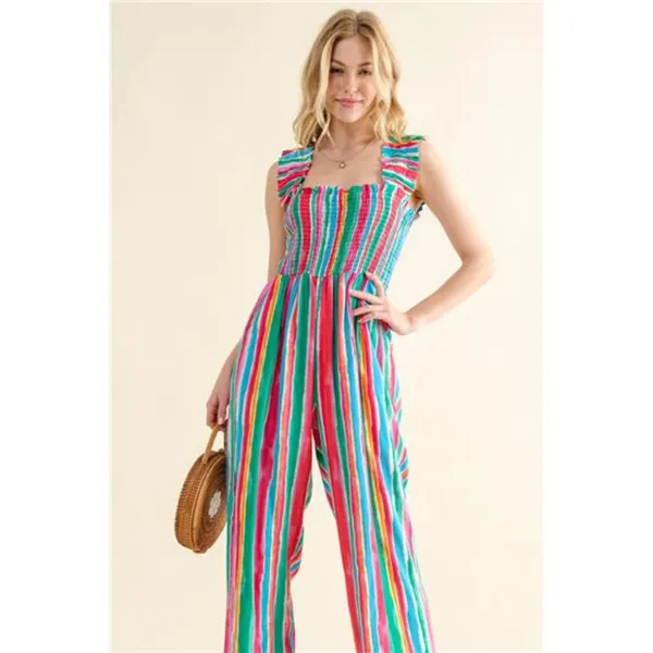 NWT‎ And The Why Full Size Striped Smocked Sleeveless Jumpsuit - Image 4