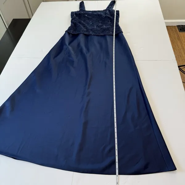 Alex Evenings Navy Blue Lace‎ Glitter Two Piece Jacket Sleeveless Satin Dress 6 - Image 11