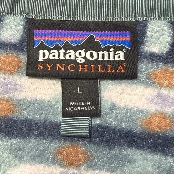 Patagonia Fleece Pullover Synchilla Snap-T Women L Blue Geometric Aztec Pocket - Image 5