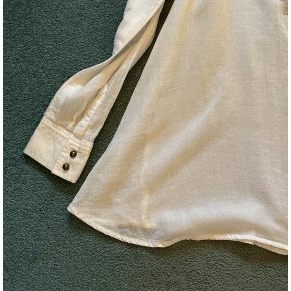 Free People Top Womens Size S White Cotton Long Sleeve Roll Tab Boho Lightweight - Image 3