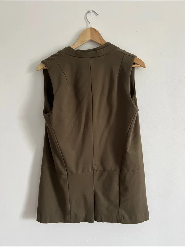 Olive Utility Vest Sleeveless Draped Open Front Minimalist Layering - Image 3