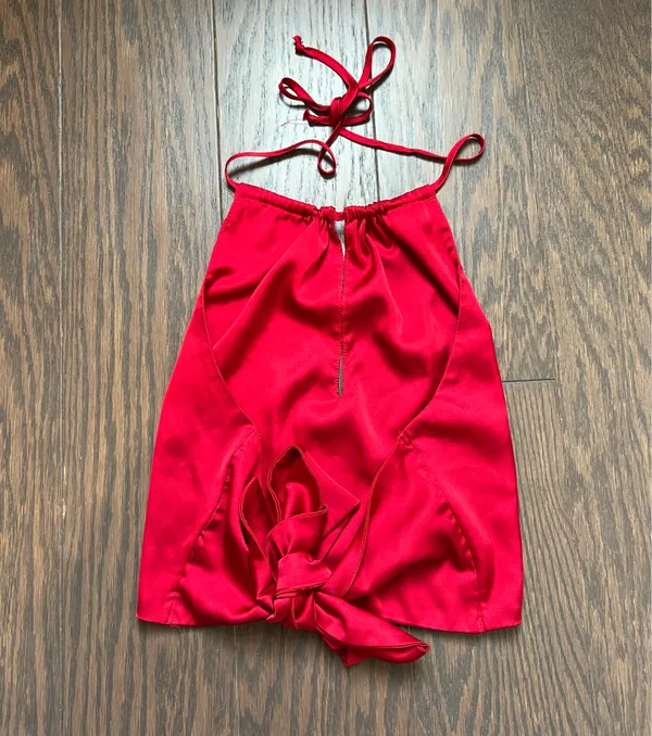 Garage Red Satin Tie Back Halter Top - Image 2