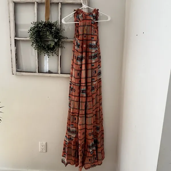 Christophe Sauvat Boho Southwestern Geometric Tassel Rust Maxi Dress Size S‎ - Image 5