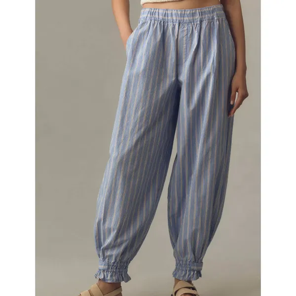 Anthropologie Striped Pajama Pants Women’s Medium Cotton Tencel Balloon Lounge - Image 2