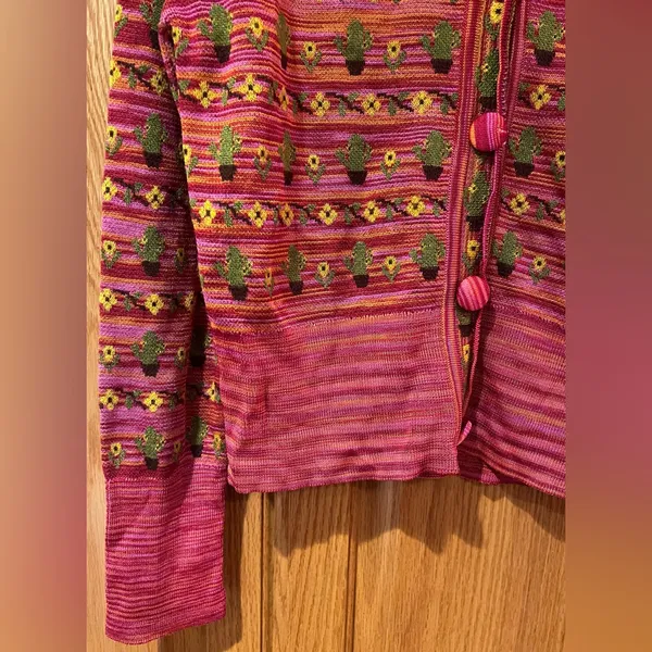 ZARA Cactus Flower Jacquard Knit Lightweight Cardigan‎ Sweater Jacket Size Small - Image 13