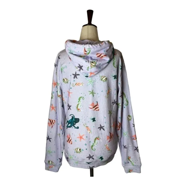 Hill House The Allie Zip Up Sweatshirt Women XS Purple Sea Creatures Hooded‎ - Image 3