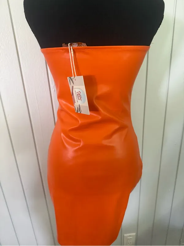Strapless Orange Bodycon Dress Size 4 - Image 3
