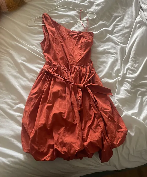 Orange One Shoulder Poplin Dress - Image 3
