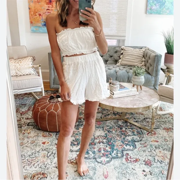 Free People Twyla Beach Shorts Top Bandeau Bra Set M Ivory White Free-EST - Image 9