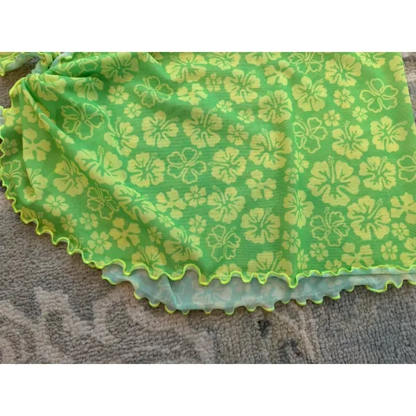 Kulani Kinis Mini Mesh Sarong - Lime Green Floral Cover-up Sarong Sz S NWT - Image 2