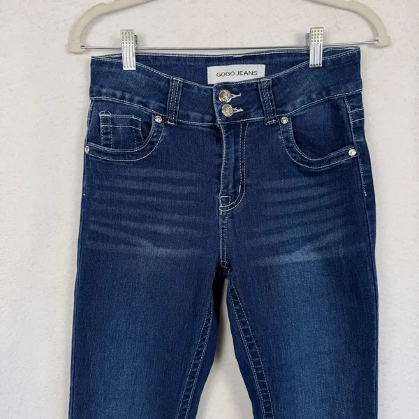 Gogo Jeans Y2k Gogo Womens Dark Wash Flare Leg‎ Embroidered Studded Denim Blue LowRise 7/28 - Image 3