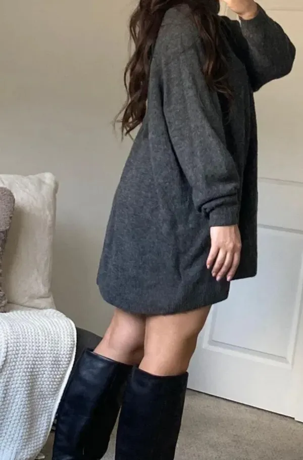 Hennes & Mauritz Gray Turtleneck Sweater Dress - Image 3