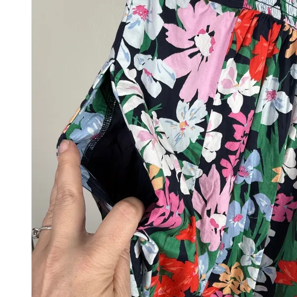 Old Navy Blue Floral‎ Puff Sleeve Smocked Back Midi Dress Pockets Medium Cottage - Image 5