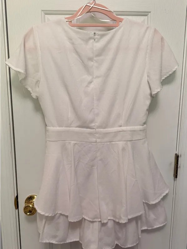 Altar’d State White Wrap Romper Dress Ruffle Tie Waist Cottagecore Bridal Medium - Image 4