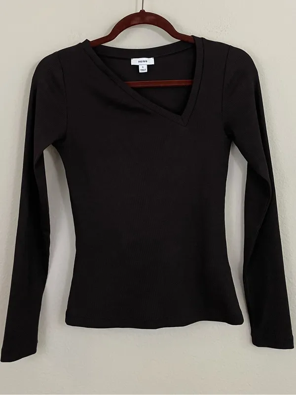 REISS Felicity Stretch-Cotton Asymmetric-Neck Top in Chocolate Brown Size Small - Image 3