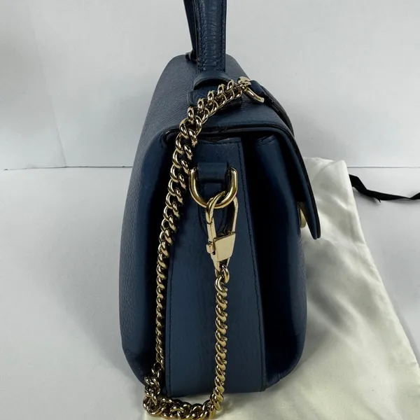 Gucci GG Interlocking Navy Leather Satchel with Gold Chain Made in Italy - Image 6