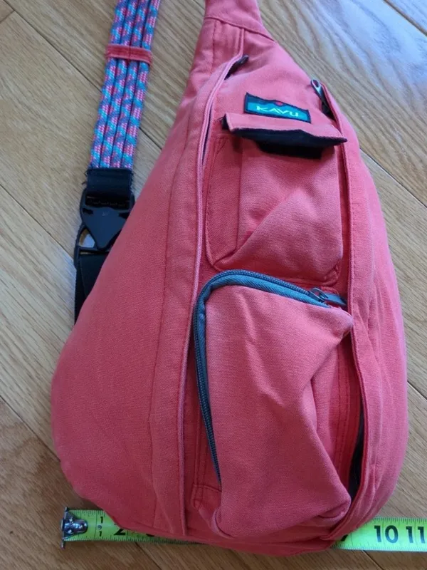 KAVU Rope Sling Backpack Coral Orange Canvas Crossbody Hiking Travel Bag - Image 13