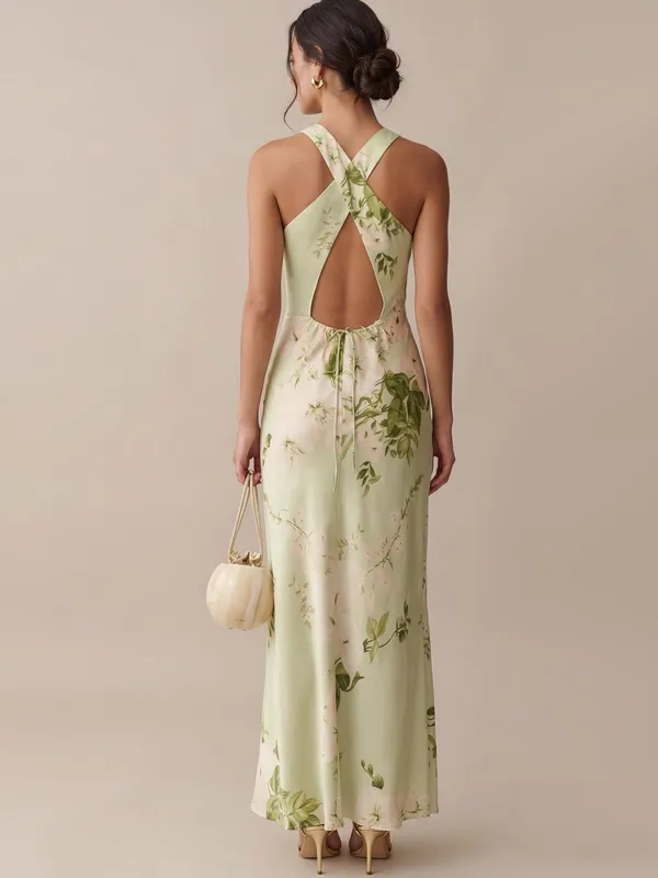 O.p.t. Few Moda Roslyn Size M Green Floral Silk Maxi Dress Few Moda - Image 4