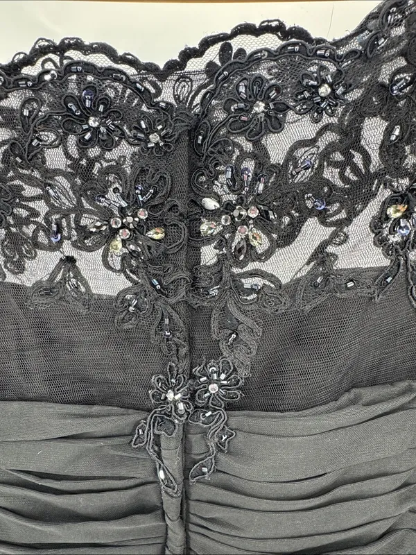 Mon Cheri Black Lace Sleeve Ruched Evening Gown sequin beaded 16 wedding mother - Image 5