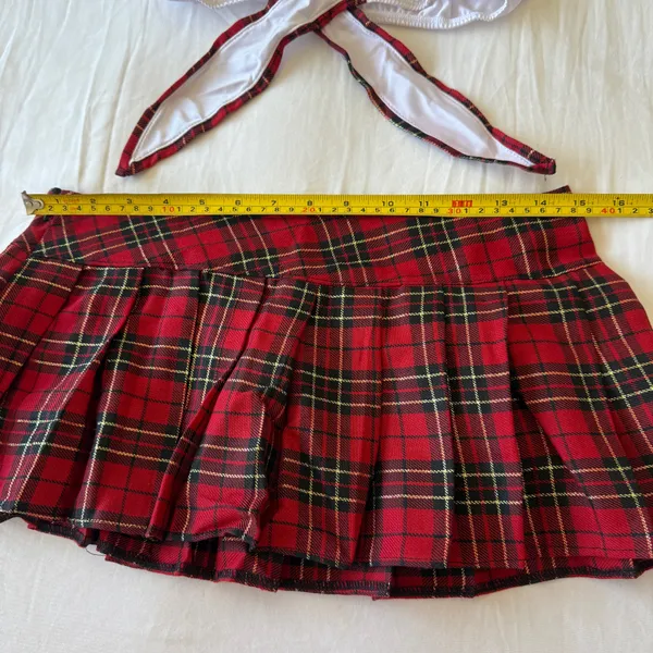 Red Plaid Pleated Mini Skirt Set 🍒 Y2K Schoolgirl Coquette Outfit – Size M (30” Waist) – Brand New - Image 2