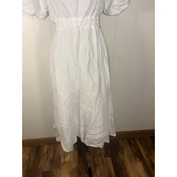 astr the label dress white linen blend‎ L square neck - Image 3