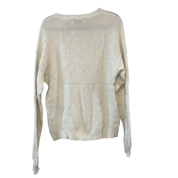 Zanetti Cotton Knit Sweater Cream Textured Crewneck Medium Cozy‎ Minimalist - Image 2