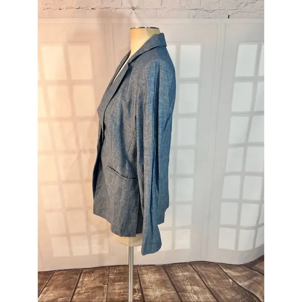Loft denim chambray single button mid length blazer size 6 - Image 6