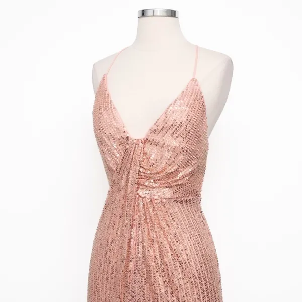 Liv Foster - Rosy‎ Peach Sequin Draped Plunge V-Neck Mini Dress - Image 12