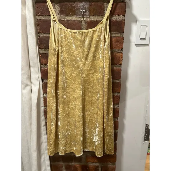Zara 90s Crushed Velvet Slip Mini Dress Mustard Gold Size M - Image 3