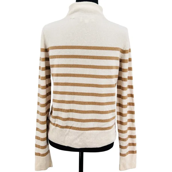 Vince.‎ Wool Cashmere Sweater Women's Stripe Mock Neck Cream Tan White Medium - Image 4