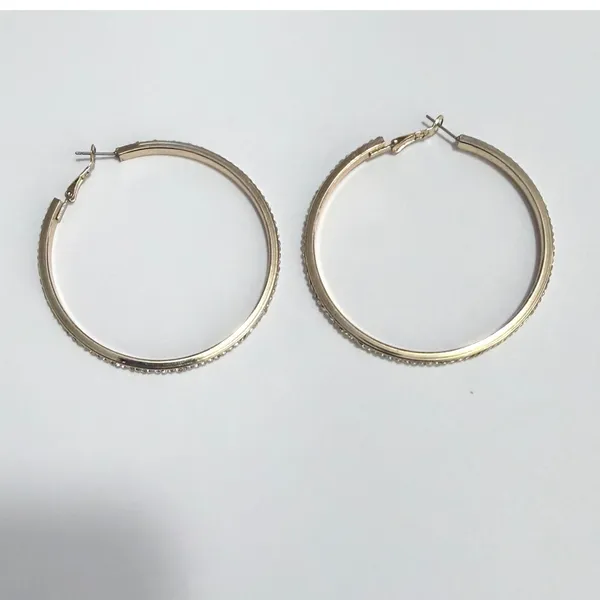 Lane Bryant Hoop Earrings Women Gold Tone Rhinestone Large Round Glam Jewerlry - Image 5