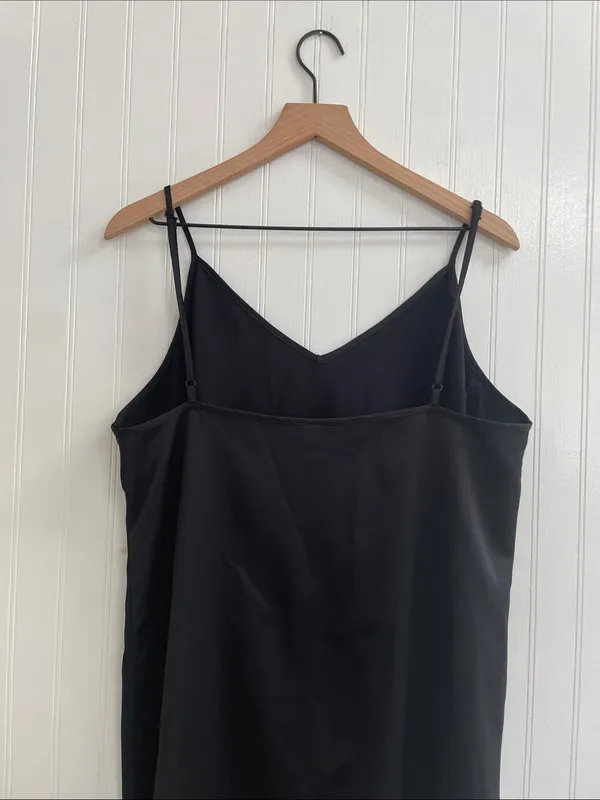 A NEW DAY Satin Cami V-Neck Sleeveless Midi Length Slip Dress in Black Size XL - Image 7
