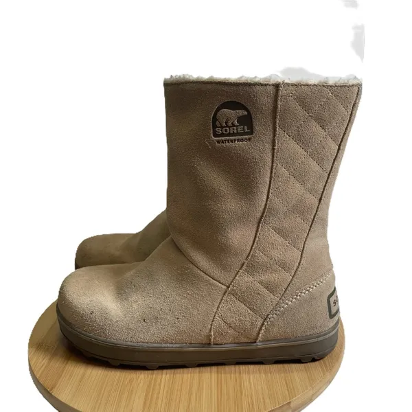 Sorel Women 10 Beige Suede Leather Glacy Boots Waterproof Sherpa Lined Winter - Image 3