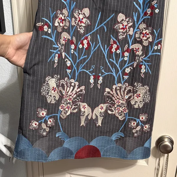 Foxiedox Anthropologie Yumiko‎ Pinstripe Floral Embroidered Dress Boho Retro - Image 5