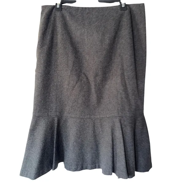 Lauren Ralph Lauren Gray Herringbone Wool‎ Blend Flounce Hem Trumpet Skirt 12 - Image 2