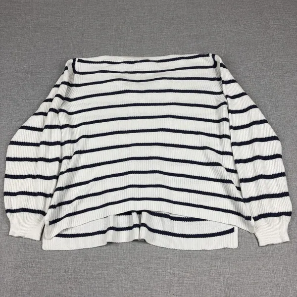 Old Navy Sweater Womens XL White‎ Striped Lace-Up Pullover Open-Knit Relaxed - Image 9