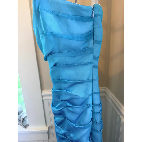 Kay Unger Blue Strapless Ruched Column Gown Side Slit Size 6 - Image 11
