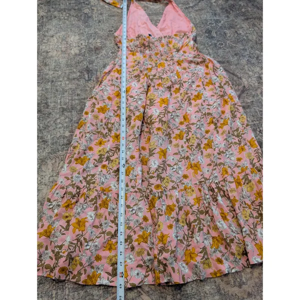 GB Made & Crafted Pink Floral Halter Maxi Dress Smocked Back Tiered Sun Dress - Image 10