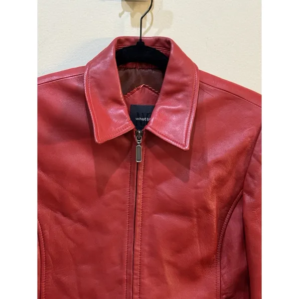Whet Blu Leather Jacket Womens Size Medium Petite Red Zip Up - Image 3