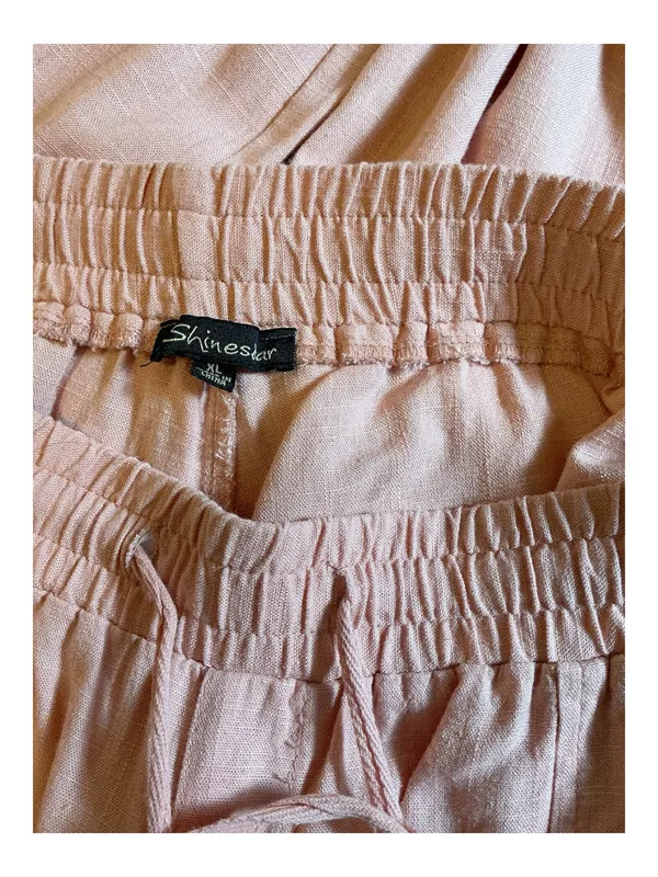 Shinestar Pink Linen Blend Wide Leg Pants XL Elastic Drawstring Waist Boho Cozy - Image 3