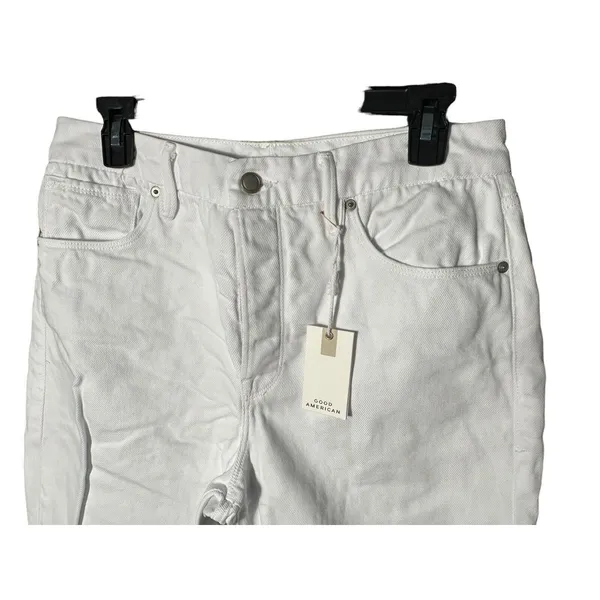 NWT Good American Size 10‎ White Good Boy Button Fly Cropped Jeans Altered #J9-5 - Image 2