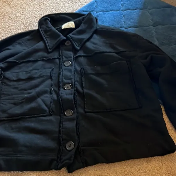 NWOT Anthropologie t.la black sweatshirt cardigan small‎ - Image 3