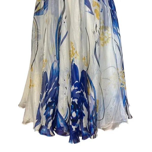 Terani Cocktail Dress 100% Silk Y2K Fairy Beaded Short Sheer Lined Flowy SZ 2 - Image 4