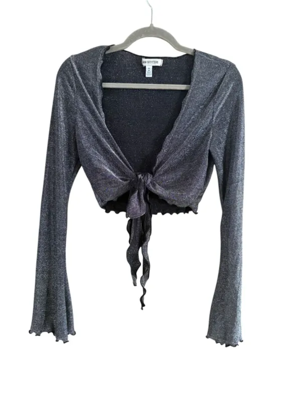 Women's Urban Outfitters Silver Black Tie-Front Crop Top Size M - Image 8