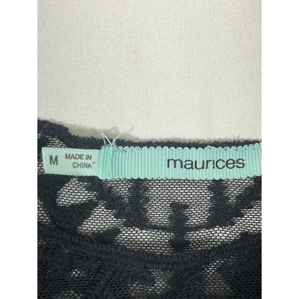 Maurice Black Lace Sheer‎ Women Tunic Top 3/4 Sleeve Layering Boho Chic M - Image 6