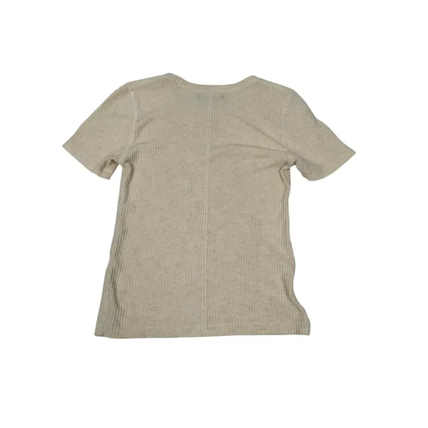 Abercrombie & Fitch Ribbed Knit Top S Cream Beige Short Sleeve Fitted Minimalist - Image 4